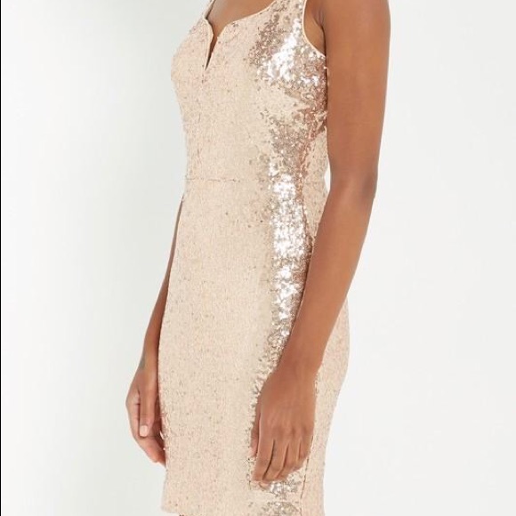 Ladies Holiday Sequin Bodycon Rose Gold Dress - Picture 4 of 5
